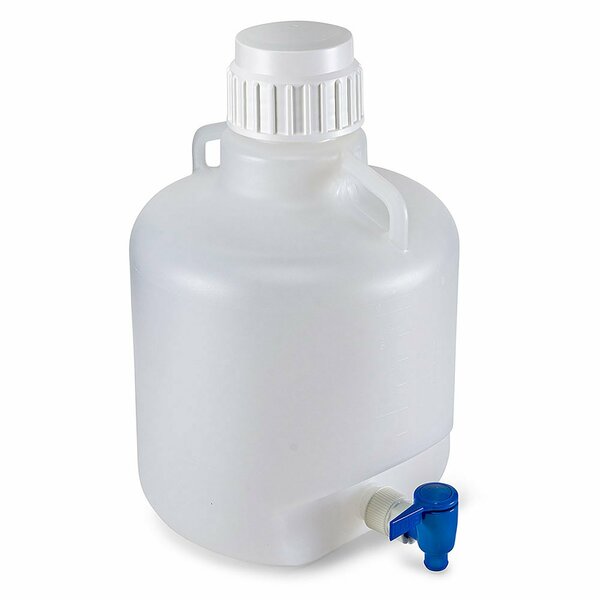 Globe Scientific Carboys, Round with Spigot and Handles, LDPE, White PP Screwcap, 10 Liter, Molded Graduations 7270010